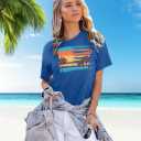 Beach Shirts Women Hawaiian T-Shirt Palm Trees Beach Graphic Tee Summer Vacation Patriotic Short Sleeve Tops (Gray, S)