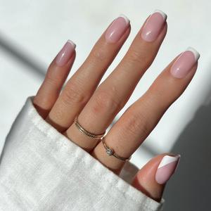 Glamnetic Press On Nails - Classy French | Medium Square Fake Nails with Trendy Micro French Tip, Salon Quality | 15 Sizes - 30 Nail Kit