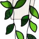 Stained Glass Window Hanging Green Plant Window Suncatcher Handcrafted Faux Plant Stained Glass Panel Sun Catcher for Plant Lovers, Unique Home Indoor & Outdoor Decor (Green)