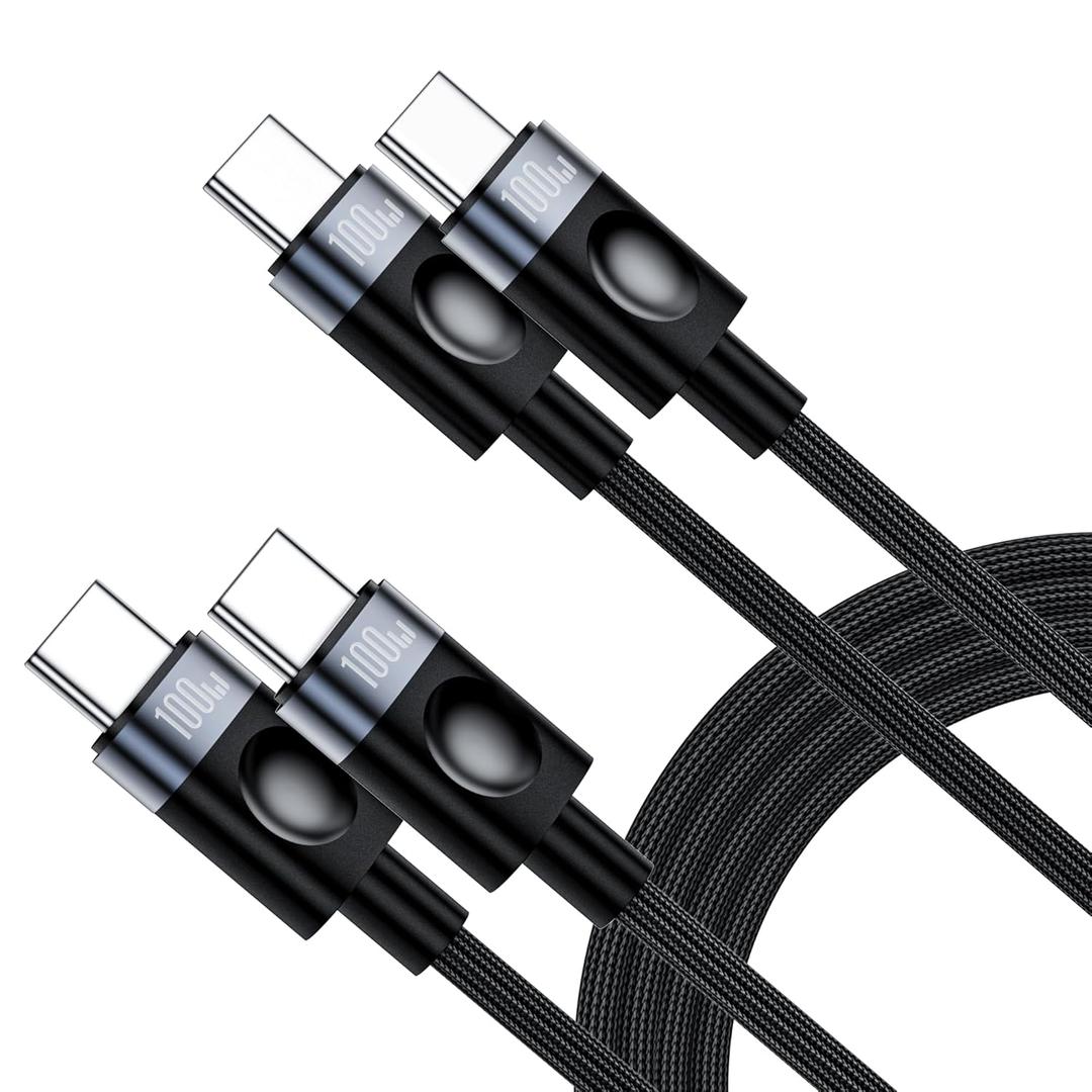 USB C to USB C Cable 100W, 10ft Fast Charging Cord (2-Pack),Long Braided Nylon Type C Charger for MacBook Pro/Air, iPad Pro, iPhone 17/16/15, Samsung Galaxy S25/S24/S23 - Black