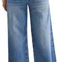 Flamingals Wide Leg Jeans for Women Mid Waist Baggy Stitch Decor Denim Washed Pants Without Belt Petite L
