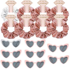 Satin Bridesmaid Scrunchies Bachelorette Hair Ties Set of 6 sunglasses Bridal Shower No Damage Hairties ideas Gift for Wedding Party Favors Bridesmaid Proposal Gifts (8sets White & Rose Gold)