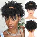 LEOSA Afro Curly Headband Wigs with Bangs - Natural Black Kinky Curly Hair Wigs (4 Inch, 1B#-Purple Colorful cloth)