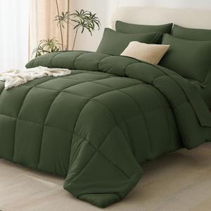 CozyLux King Size Comforter Set Olive Green - 7 Pieces Bed in a Bag King, Okeo-Tex Certifited Bedding Set, All Season Soft Bed Set with Down Alternative Comforter, Sheets, Pillowcases & Pillow Shams