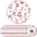 100 Pcs Cowgirl Party Paper Placemats 13.5 Inch Scalloped Pink Bow Paper Placemat Disposable Coquette Decorative Table Mat for Western Themed Birthday Bachelor Baby Shower Wedding Decoration