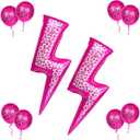 Pink Cheetah Print Lighting Bolt Foil Balloons Leopard Print Girls Spa Theme Balloons Decor for Early 2000s Wild One Birthday Baby Shower Bachelorette Ladies Girls Night Party Decorations