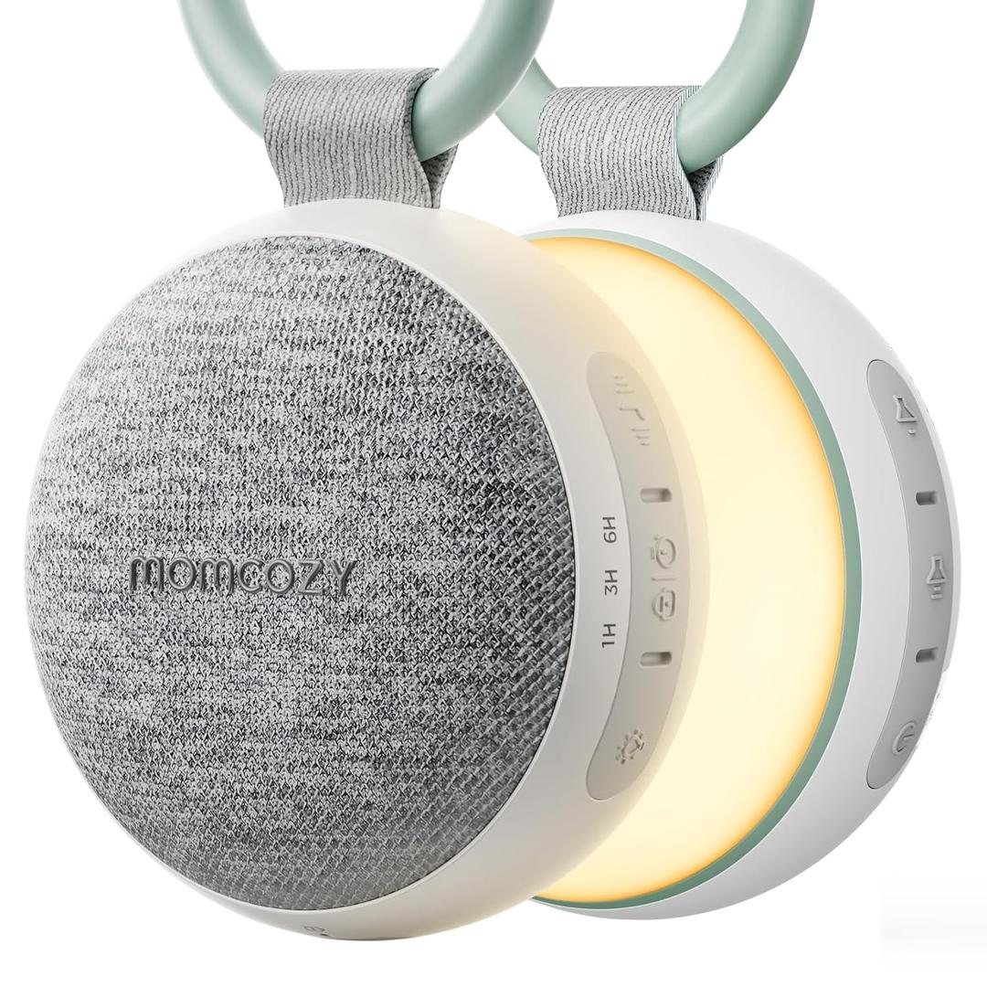 Momcozy Portable Sound Machine with Night Light, White Noise Sound Machine for Baby, 20 Soothing Sounds, Sound Therapy, Long-Lasting Power, Timer, Clips on Stroller, Baby Shower Gifts