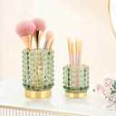 DASITON Makeup Brush Holder Organizer, Crystal Cosmetic Make Up Brush Holder, Glass Makeup Brushes Storage Organizer, Vintage Make Up Cup Desk Pen Pencil Holder, Toothbrush Holders (Green S)