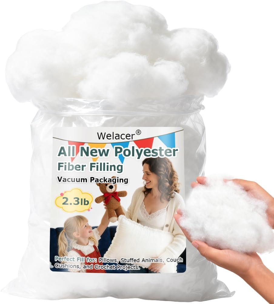 Welacer Polyfill Stuffing 36.8oz, Fluffy Pillow Stuffing for Stuffed Animals, DIY Plush Toys, Cushions, Cloud Decorations, Premium Original White Polyester Filling for Crochet Crafts (2.3lb)