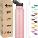 Han's Bottle Sports Water Bottle - 32 Oz, Straw Lid, Leak Proof, Vacuum Insulated Stainless Steel, Double Walled, Thermo Mug,Blush