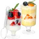 HawHawToys 60 Pack 3 Oz Mini Dessert Cups Disposable Appetizer Cup Goblet,Pedestal Clear Plastic Wine Glasses Parfait Appetizer Cups Serving Bowls for Tasting Party, Wedding, Birthday