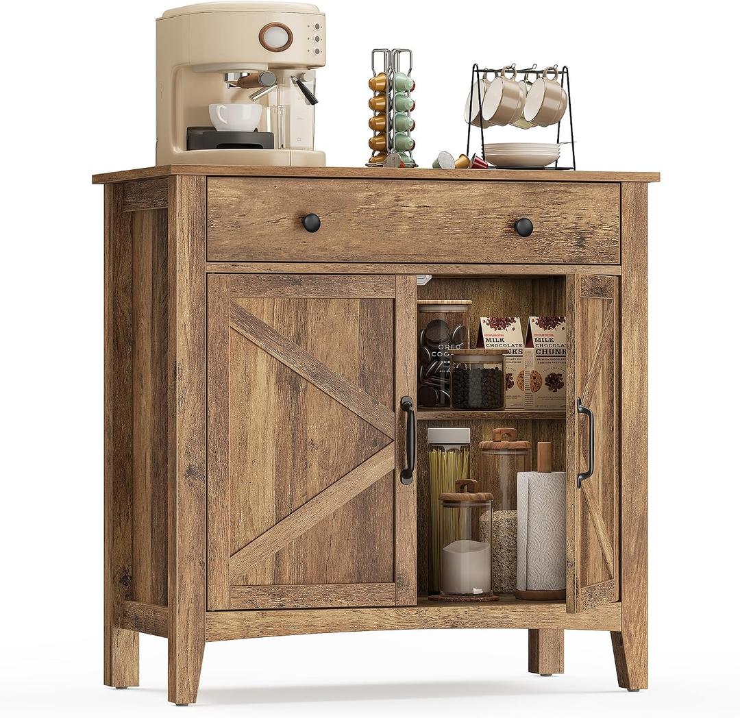VASAGLE LIRY Collection - Buffet Cabinet, Coffee Bar Cabinet with a Drawer, Adjustable Shelf, Sideboard Storage with Cable Hole, Drawer Divider, Honey Brown UBBK341K01, 1 Drawer + 2 Doors