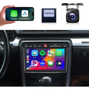 2+64G Android Car Radio Stereo for Audi A4/S4/RS4 (2002-2007) Seat Exeo (2008-2012) with Wireless Carplay Android Auto, 9 Touch Screen Mirror Link WiFi GPS Bluetooth FM RDS EQ Backup Camera SWC