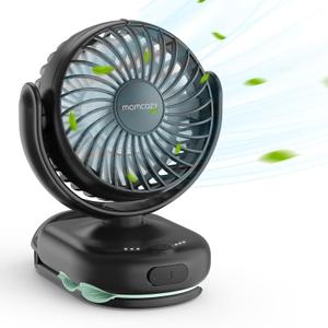 Momcozy Portable Fan with Clip | 4-Speed Mini-Fan for Carrier | Personal Fans Ultra Lighter 0.26lb | Gaps 4.5mm | Handheld Cooling | Rechargeable Rotate for Diaper Backpack/Stroller/Carrier/Chair (Black)