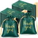 Roowest 100 Pcs Thank You Satin Gift Bags Drawstring Jewelry Candy Pouches for Wedding Bridal Shower Baby Shower Favor Drawstring Bag for Birthday Holiday Party(4 x 6 Inch,Dark Green)