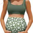 Summer Mae Maternity Bikini Swimsuit Wide Straps Ruched High Waisted Two Piece Bathing Suit Scoop Neck Pregnancy Swimwear (Size 4)