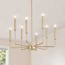Modern Farmhouse Gold Chandelier for Dining Room, 8-Light Rustic Candle Chandelier Light Fixture, Industrial Hanging Lighting for Living Room, Size and Material: Light Fixture Diameter: 25.6 inches (65 cm). Canopy Diameter: 4.7 inches (12 cm)