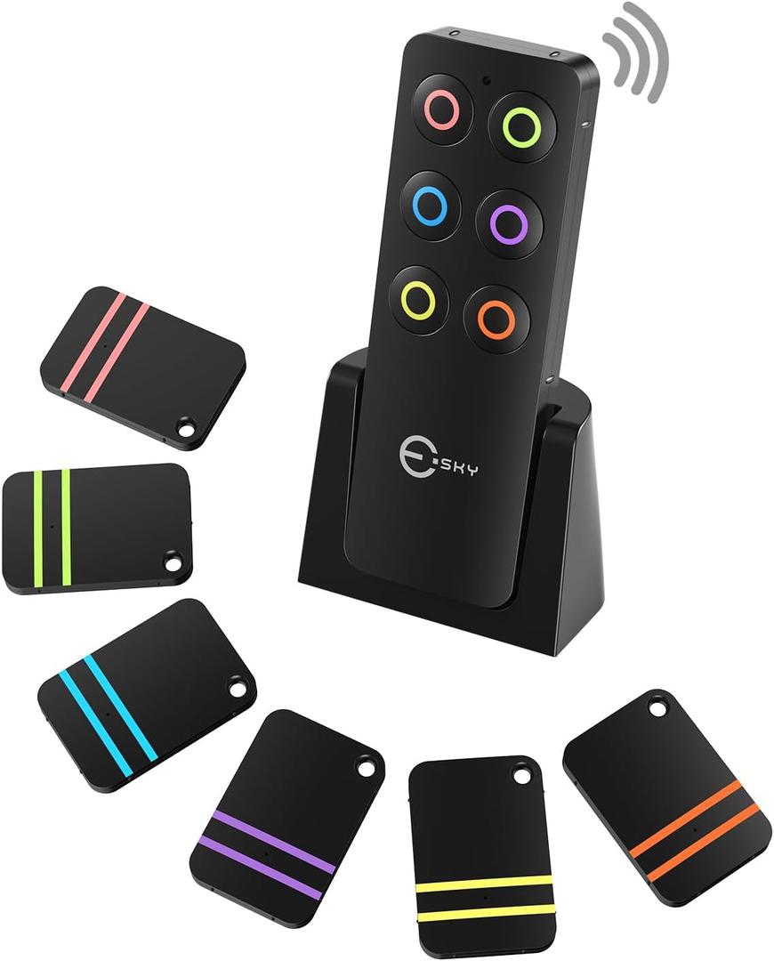 Esky Key Finder Locator with Sound, Stick-on TV Remote Control Finder, Item Locator Tags with 85dB Noise Sound 6 Receivers, Wallet Tracker Key Finders for Finding Keys, Remote Gift Idea