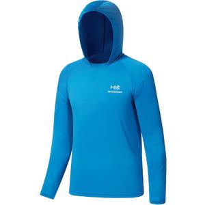 BASSDASH Youth UPF50+ Performance T Shirt with Hood Long Sleeve Fishing Hiking Sun Shirt FS03Y (Small, Malibu Blue)