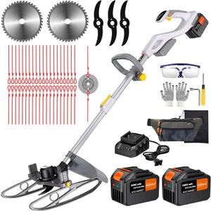 15-Inch Cordless String Trimmer & Edger, (2 x 21V 6.0Ah Electric Brush Cutter Battery Powered), with Auxiliary Bracket,Telescopic Handle, 3 Cutting Methods(WEG21D)