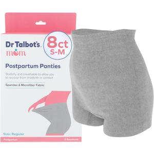 2 x Dr. Talbot's Mom Postpartum Underwear - 8 Count - Size Small to Medium Disposable Panties for Postpartum Care - Gray