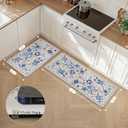 GENIMO Kitchen Mats for Floor 2PCS, Cushioned Kitchen Rugs Non Slip Washable, Farmhouse Anti Fatigue Mat Waterproof, Comfort Standing Mat Rug for Office, Home, Laundry, 17.3"x47"+17.3"x30", Beige&Blue