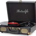 Vinyl Record Player 3-Speed Bluetooth Suitcase Portable Belt-Driven Record Player with Built-in Speakers RCA Line Out AUX in Headphone Jack Vintage Turntable (black)