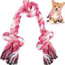 Dog Rope Toys, 3 Knots Chew Rope for Small, Medium and Large Dogs, Natural Cotton Pet Pull Toy for Tug of War and Teeth Cleaning (Pink)