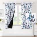 H.VERSAILTEX 100% Blackout Curtains for Bedroom Cattleya Floral Printed Drapes 63 Inches Long Leah Floral Pattern Full Light Blocking Drapes with Black Liner Rod Pocket 2 Panels, Grey/Blue