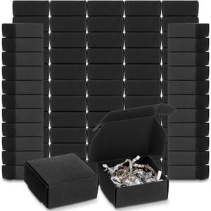 Yinkin 200 Pcs Small Kraft Paper Gift Boxes in Bulk 2.16'' x 2.16'' x 0.98'' Ornaments Mini Cardboard Boxes with Lid for Favor Earring Jewelry Bracelet(Black Color)