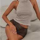 Verdusa Women's High Neck Halter Top Striped Sleeveless Crop Tops Summer Date Night Outfit (S)