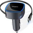 Retractable Car Charger USB C, 90W Super Fast Car Adapter for iPhone 17 Pro Max/Air/16/iPad/Samsung S26, USBC Android Phone Accessories, Dual 45W PPS Cigarette Lighter Adapter Plug with Type C Cable