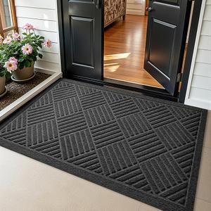 PLEASOR Front Door Mat Outside Entrance, Dirt Resistant and Absorbent Welcome Door Mat Outdoor Indoor, Sturdy Non-Slip Backing Entry Mat, Fade Resistant, Low Profile Doormat for Entryway, 36x24, Grey