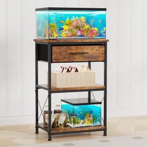 20-29-37
 Gallon Fish Tank Stand, Height Adjustable Metal Aquarium Stand with Storage Drawers for Fish Tank Accessories Storage, Perfect for Turtle Tank, Reptile Terrarium, Brown