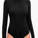 REORIA Women’s Sleeveless Long Sleeve Mock Turtle Neck Bodysuit Soft Slim Fit Stretchy Layer Top Classic Jumpsuit Black L