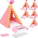 Windyun 6 Pack Kids Teepee Tent for Slumber Party Sleepover Tents for Girls Party with Air Mattress, Star Lights, Blankets Trays Sheets, Natural Cotton Toddler Play Teepee for Indoor Outdoor(Pink)