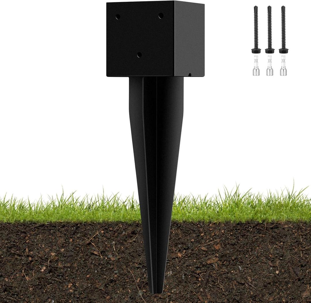 4 "x 4" Mailbox Mounting Post Base Black Heavy Duty Metal Mailbox Post Mount Base Mail Box Posts Anchors Mail Box Mounting Bracket Ground Spike for Outside Patio Banner Porch Garden