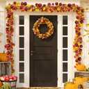 Fall Pumpkin Garland for Mantle Halloween Velvet Pumpkin Garland Autumn Harvest Hanging Decoration for Fireplace Mantel Porch Wall Centerpiece Thanksgiving Party Indoor 6ft(Rust)