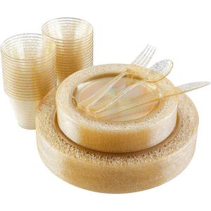 Supernal 180pcs Gold Plastic Dinnerware Set, Disposable, BPA-Free, Suitable for Party, Wedding (180pcs Gold Plastic Utensils)