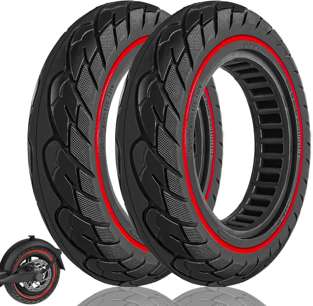 10x2.125 Tubeless Solid Tire Fit for Ninebot F25/ F30/ F40/ F65/ D40X/ D18W/ D28U/ D38U Hiboy S2 Pro Max Gotrax G4 Turboant 7X Pro Inflatable 10 inch Pneumatic Tire Replacements, Red 2PCS