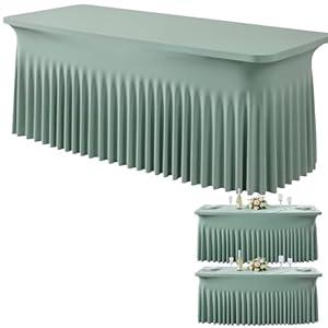 2 Pack Sage Green Spandex Fitted Tablecloths for 6 Foot Rectangle Tables, Sage Green Stretch Table Cloth with Table Skirt, Wrinkle Free Spandex Table Covers 6ft for Parties, Weddings, Trade Shows
