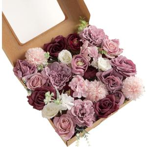 Artificial Flowers Combo, Fake Flowers for DIY Tables Centerpieces Baby Shower Bridal Shower Wedding Bouquet Arrangements Party Candle Holder Cake Decor Flower Home Decorations (Mauve Pink)