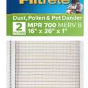Filtrete 16x36x1 AC Furnace Air Filter, MPR 700, MERV 8, Tough on Pollen, Easy on Airflow, 3-Month Pleated 1-Inch Electrostatic Air Cleaning Filter, 2-Pack (Actual Size 15.81 x 35.81 x 0.65 in)