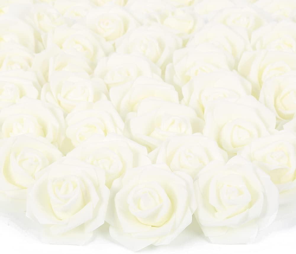 Artificial Rose Flowers, 200 pcs Foam Rose Bulk Ivory Fake Flower Heads for DIY Wedding Bouquets Rose Wall Kissing Balls Bridal Shower Centerpieces Arrangements Party Tables Decorations(Ivory)