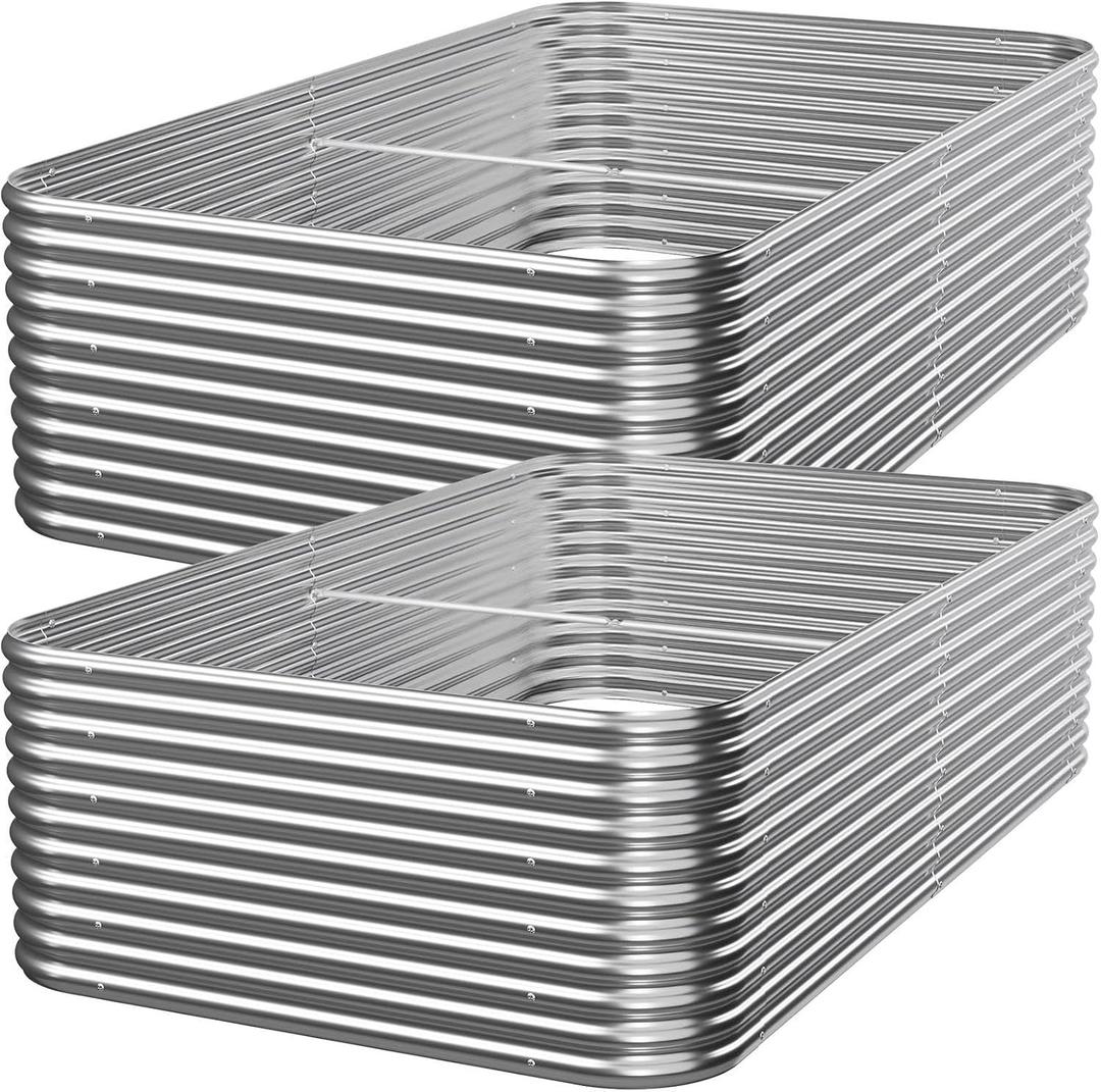 2 Pack Tall 8x4ft Galvanized Raised Garden Bed Outdoor, Metal Garden Bed for Vegetables, Above Ground Garden Box for Flower, Steel Raised Beds for Gardening