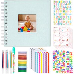 Kid Scrapbook Photo Album Hard Cover DIY Photo Album for Kids Instant Camera Print Paper with DIY Accessories (Blue)