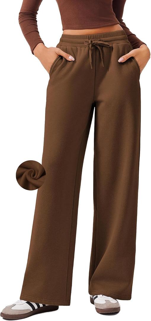 PINSPARK Womens Fleece Wide Leg Sweatpants High Waisted Athletic Sweat Pants Winter Baggy Workout Pant with 2 Pocket (S)