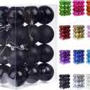 Emopeak 24Pcs Christmas Balls Ornaments for Xmas Christmas Tree - 4 Style Shatterproof Christmas Tree Decorations Hanging Ball for Holiday Wedding Party Decoration (Black, 1.6"/4.2CM)