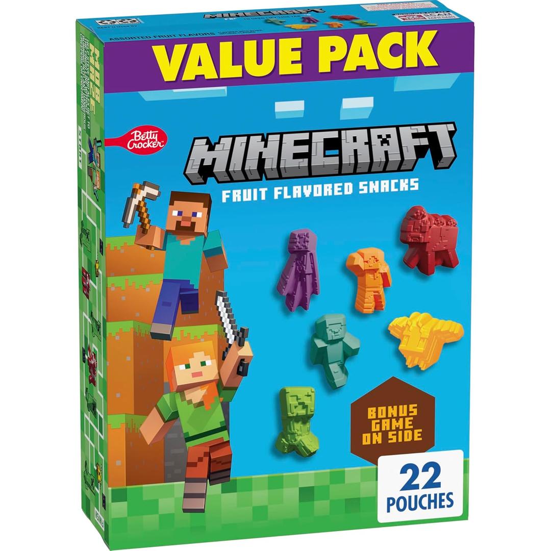 Minecraft Fruit Flavored Snacks, Fat Free and Gluten Free Snacks, 17.6 oz (22 Pouches) (EXP 11/04/26)