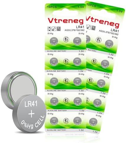 Vtreneg 20 Pack LR41 Batteries AG3 392 384 192 L736 L736f 1.5V Alkaline Button Coin Cell Battery for Thermometer Watch Toy